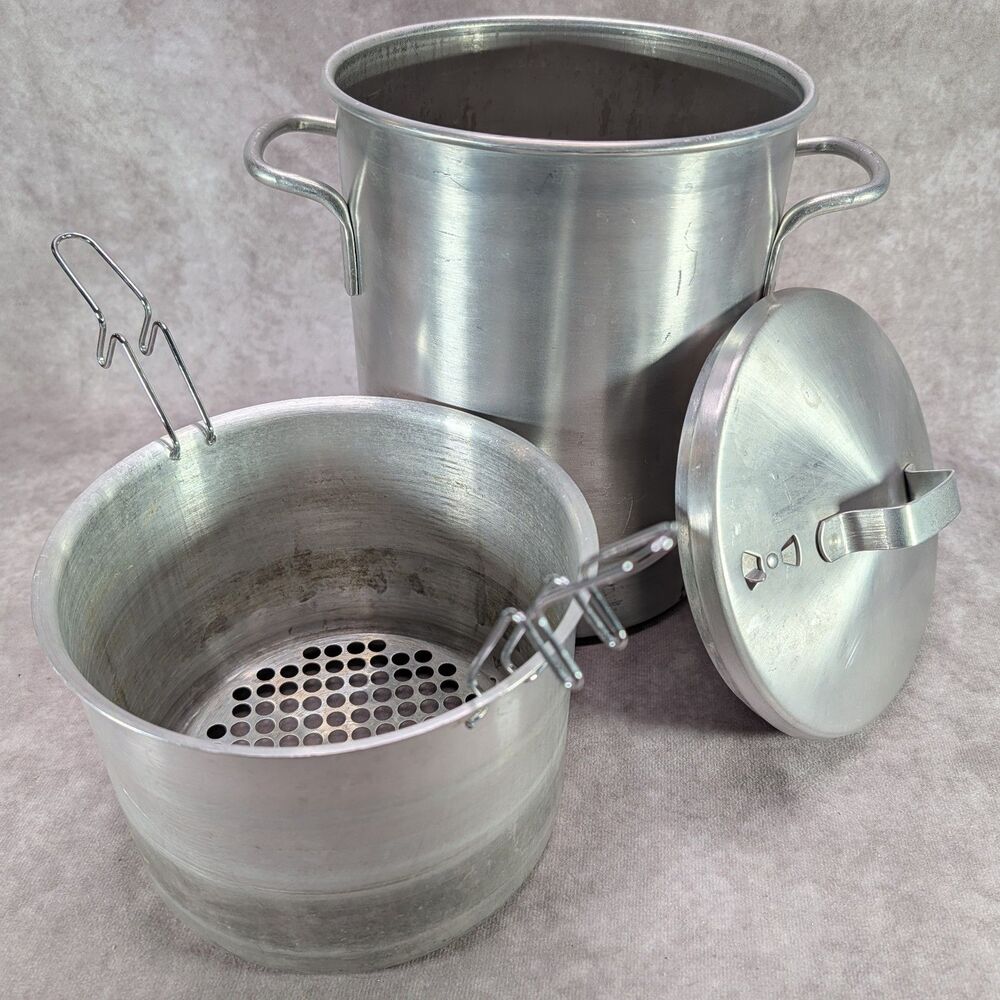 Vintage Leyse No 2576 Aluminum Steamer Blancher Pot with Basket Insert Lid USA